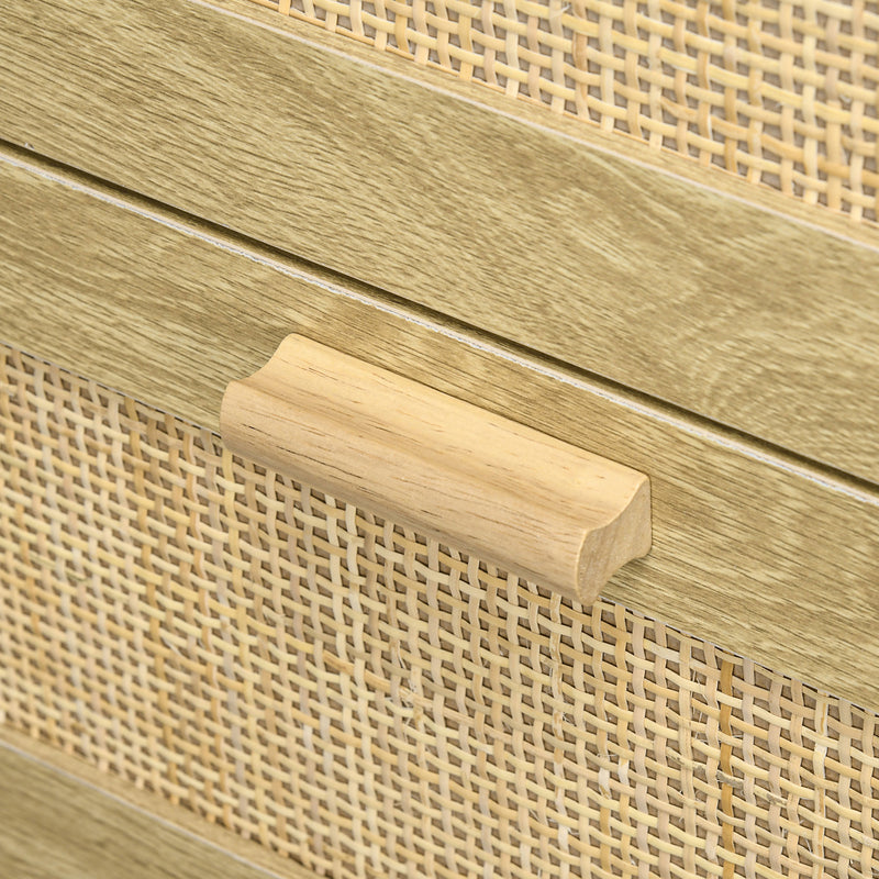 Cassettiera 4 Cassetti Stile Boho 90x45x108,5 cm in Legno e Rattan Rovere 