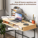 Scrivania con Cassetto ad Ante Scorrevoli 120x60x76,5cm in Legno Canettato Rovere e Nero  