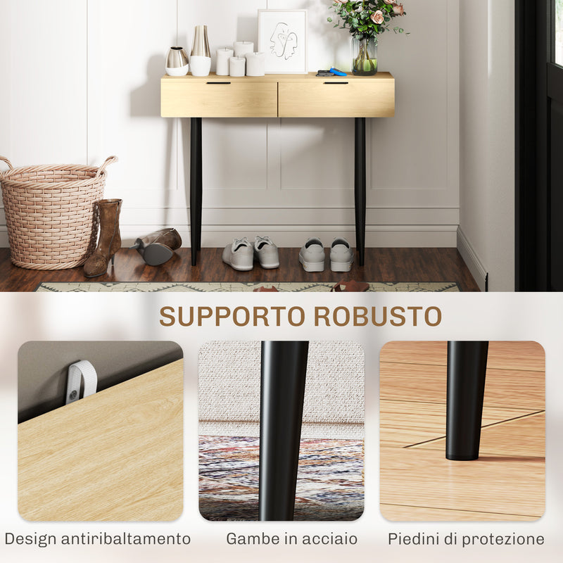 Consolle da Ingresso in Stile Nordico 100x30x80,5 cm in Legno e Acciaio Rovere 