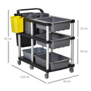 Carrello Pulizie Professionale 3 Livelli 110x50x92 cm in Plastica e Alluminio Grigio