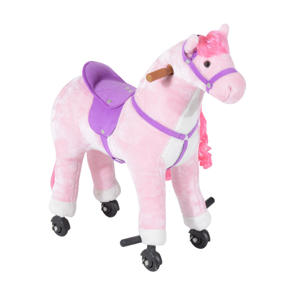sconto Cheval à bascule pour enfants 65x28x75 cm avec roues, sons et repose-pieds rose