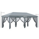 Gazebo da Giardino 600x300 cm Pieghevole con 6 Zanzariere e Pulsante in Acciaio e Poliestere Grigio 