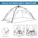 Tenda da Spiaggia Pop Up 220x173x120 cm con Porta a Cerniera in Poliestere e Fibra di Vetro Blu Cielo e Grigio  