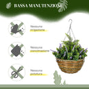 Set 2 Piante Artificiali di Lavanda Ø25x34 cm con Vaso e Gancio in PE e Vimini Verde e Viola 