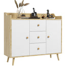 Mobile Credenza 3 Cassetti 90x32x80A cm in Truciolato e Legno di Pino Bianco