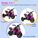 Triciclo Elettrico per Bambini 3 in 1 con Fari Musica e Clacson Rosa 