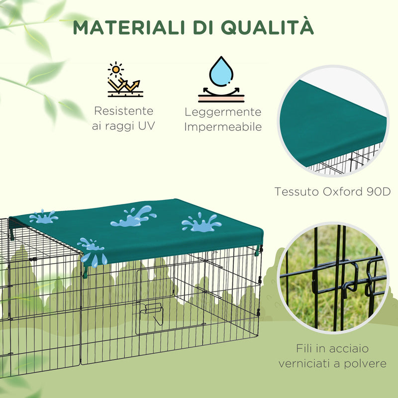 Gabbia per Conigli da Esterno 185x75x50 cm in Acciaio e Tessuto Oxford Verde