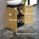 Mobile Sottolavello da Bagno 60,5x30,5x69,5 cm 2 Ante a Doghe Porta Asciugamani e Intaglio a U Legno e Nero 