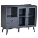 Armadietto 95,5x40x78 cm 2 Ante in Vetro 2 Cassetti e Piano d'Appoggio Grigio