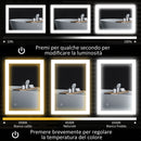 Specchio da Bagno 70x3x50 cm Illuminato a LED 3 Tonalità Cornice in Alluminio Nero  