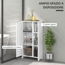 Mobile Bagno con Armadietto Chiuso 48x24x96,5 cm a 3 Livelli e 3 Ripiani Aperti in Legno Bianco    