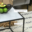 Set 2 Tavolini Quadrati Impilabili in Acciaio e Vetro Temperato Nero e Effetto Marmo