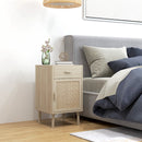 Set 2 Comodini per Camera da Letto con Cassetto e Anta 40x40x68,5 cm in Rattan Stile Boho Naturale