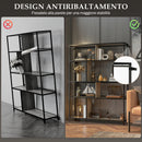 Libreria Design Industriale a 5 Livelli Porta Metallica Scorrevole 120x30x161 cm in Legno e Acciaio Nero e Grigio