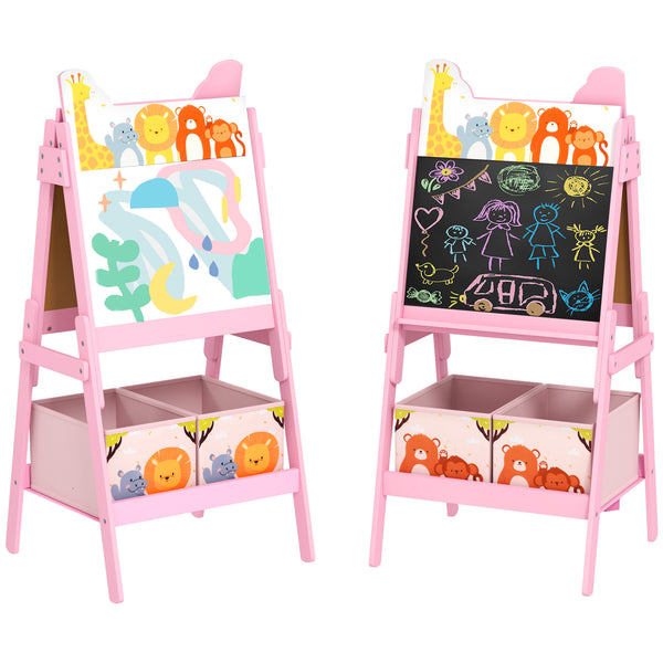 sconto Lavagna Bianca e Nera per Bambini con Cavalletto e Cestini Contenitori 53,5x49x113 cm in Legno Rosa