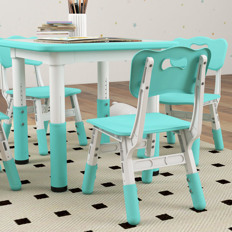 Set Tavolo con 4 Sedie per Bambini Altezza Regolabile Verde  