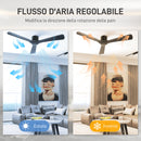 Ventilatore da Soffitto Reversibile a 3 Pale con 6 Velocità Ø132 cm Timer fino 8 Ore e Telecomando Nero