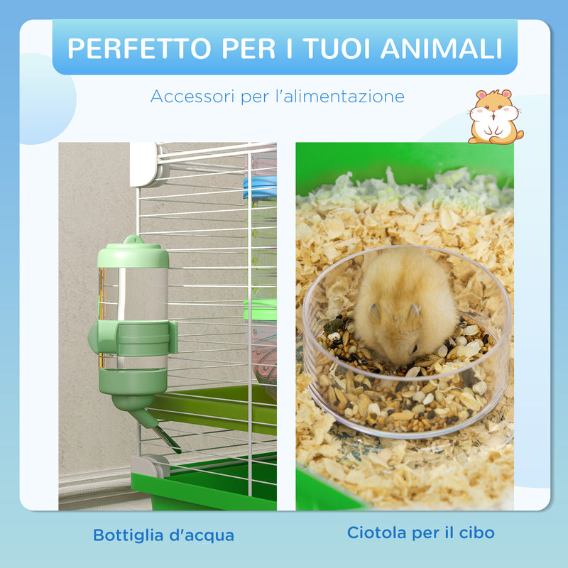 Gabbia per Criceti e Roditori 59x36x69 cm con Accessori Verde e Bianca  