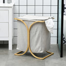 Cesto Portabiancheria 2 Sezioni con Coperchio 55x40x62 cm in Bambù e Poliestere Grigio 