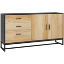 Credenza con 3 Cassetti e Armadietto Ante Soft-Close 140x35x75 cm Legno Naturale e Nero   