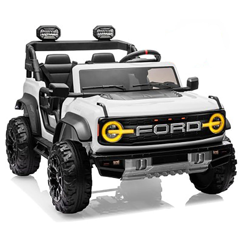 Macchina Elettrica per Bambini 24V Licenza Ford Bronco Raptor 2 Posti con Telecomando Bianco