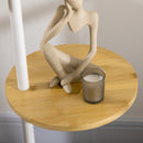 Lampada da Terra a Piantana Ø40x163 cm con 2 Mensole e Paralume in Tessuto Bianco