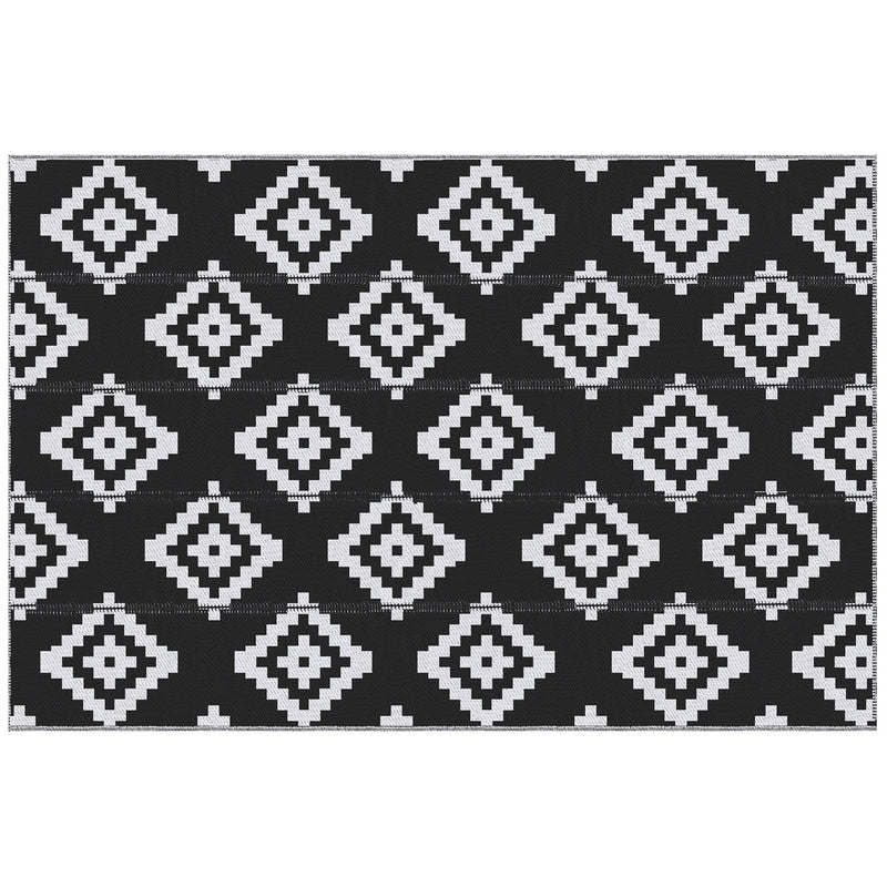 Tappeto da Esterno Reversibile 182x274 cm con Fantasia Geometrica Nero e Bianco   