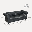 Divano 3 Posti Stile Chesterfield 213x86x79 cm a Molle Insacchettate in Finta Pelle Nero  