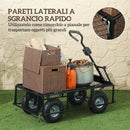 Carrello da Giardino 105x51x54 cm da 114L con Sacca Portaoggetti e Pareti Rimovibili in Acciaio Nero 