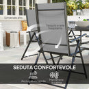 Set Salotto da Giardino 7 Pezzi con Tavolo da Pranzo con Foro per Ombrellone e 6 Sedie Pieghevoli Grigio    