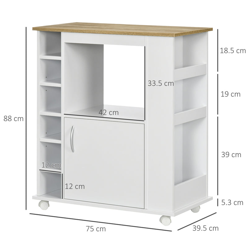 Carrello da Cucina con Armadietto e Ripiani Regolabili 75x39,5x88 cm Bianco   
