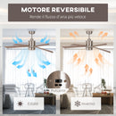 Ventilatore da Soffitto con Luce LED Ø130 cm 3 Velocità e Motore Reversibile Argento e Legno