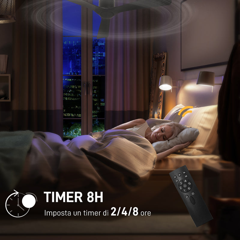 Ventilatore da Soffitto Reversibile a 3 Pale con 6 Velocità Ø132 cm Timer fino 8 Ore e Telecomando Nero