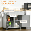 Carrello Isola da Cucina 2 Cassetti e Armadietto Piano in Legno 104x46x91 cm Grigio  