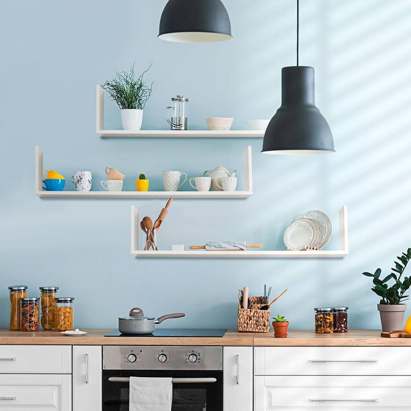 Set 3 Mensole da Parete 80x18x18 cm in MDF Bianco  