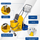 Carrello Pulizie Professionale con Strizzatore Secchio 25L e Ripiano Blu e Giallo 