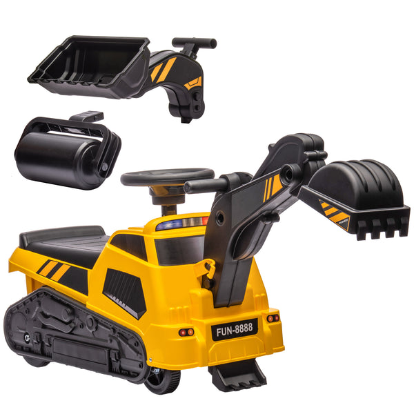 Escavatore Ruspa Cavalcabile per Bambini 3 in 1 100x43x48,5 cm con Volante e Benna di Scavo Giallo e Nero sconto