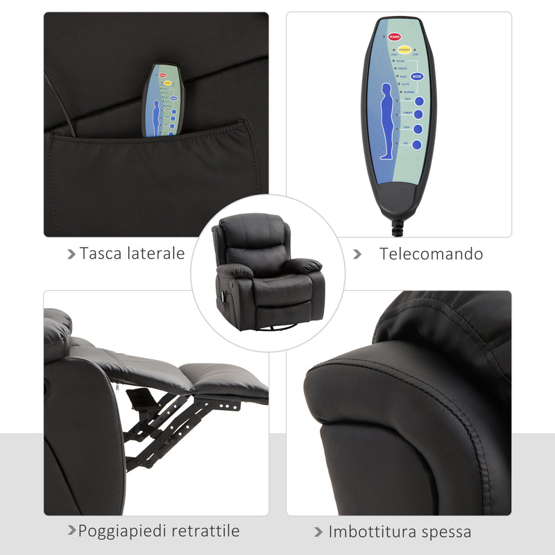 Poltrona Relax Massaggiante 97x92X104 cm in Similpelle Nera