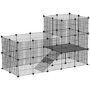 Recinto per Animali Modulabile e Multilivello 140x70x105 cm con 39 Pannelli in Acciaio e PP Nero   