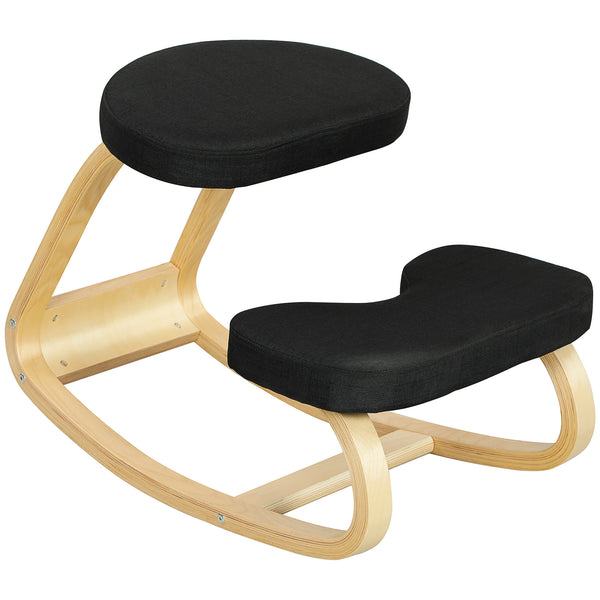 sconto Sedia Inginocchiatoio con Movimento a Dondolo 50x73x55 cm in Tessuto Effetto Lino e Legno di Betulla Nero