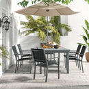 Set Tavolo Allungabile e 6 Sedie Pieghevoli da Giardino  in Alluminio Grigio e Nero