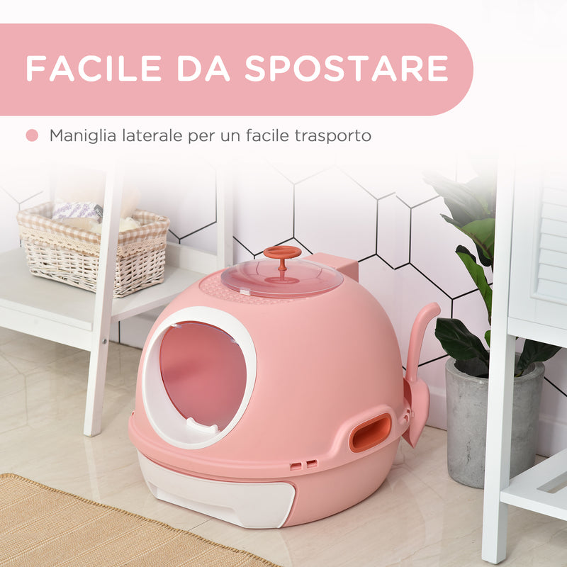 Toilette Chiusa per Gatti 47x55x44 cm con Vassoio Estraibile e Paletta Rosa