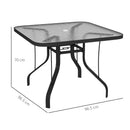 Tavolo da Giardino a 4 Posti 96,5x96,5x70 cm con Piano in Vetro e Foro per Ombrellone Ø54 mm Nero   