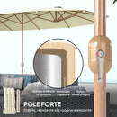 Ombrellone Doppio 455x265x238 cm in Acciaio Inox e Poliestere Beige   