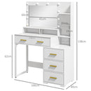 Tavolo da Trucco in Legno 100x40x138 cm con 4 Cassetti 6 Ripiani Aperti e Specchio Bianco