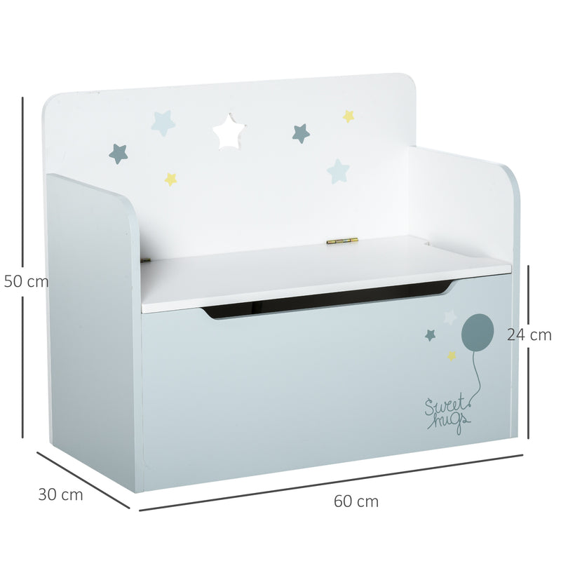 Panca Contenitore Portagiochi con Schienale in Legno 60x30x50 cm Azzurro  