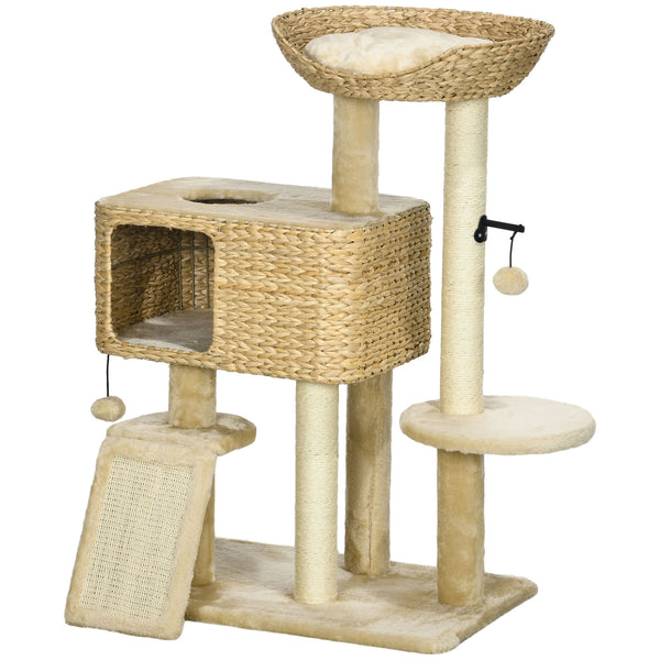 sconto Albero Tiragraffi per Gatti con Casetta e Trespolo 60x40x95 cm Marrone e Beige