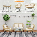 Set Salotto da Giardino Divano 2 Poltrone e Tavolino in Rattan e PE Beige   