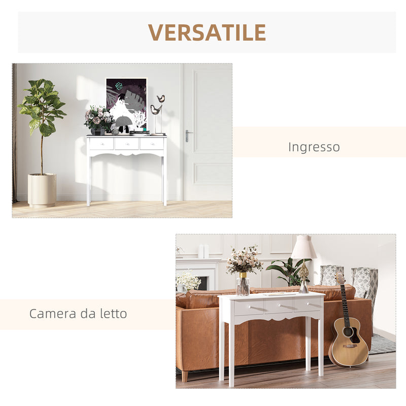 Consolle da Ingresso con 3 Cassetti 100x32x85 cm Bianco  