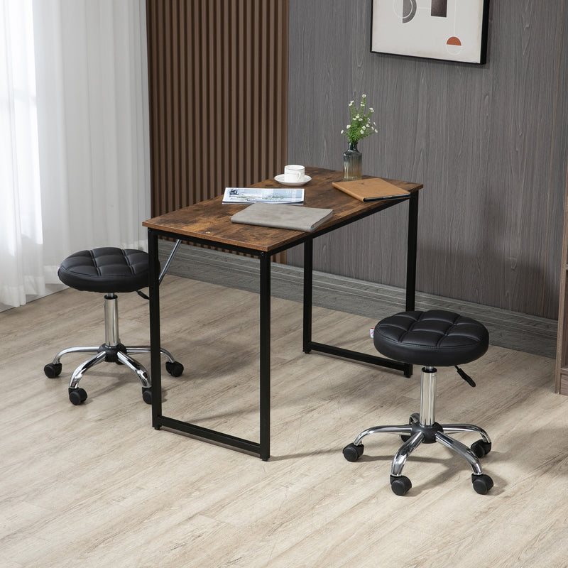 Sgabello Girevole Rotondo con Ruote Ø35,5x51-67 cm Altezza Regolabile in Similpelle Nero